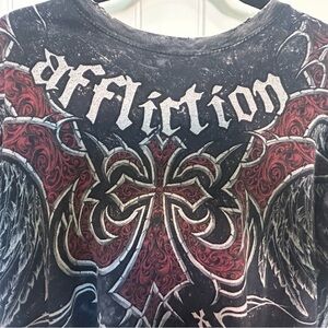 Affliction Reversible Black & Red / Gray & Red Vintage Short Sleeve Soft Tee Med